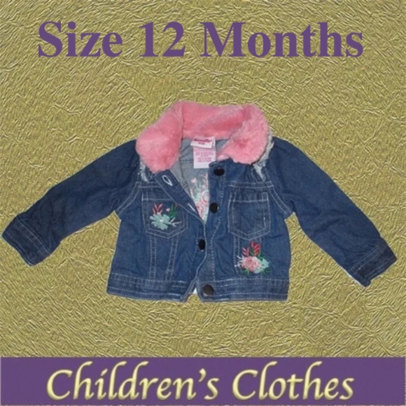 Nannette Kids Faux Pink Fur & Fringe Jean Jacket - Size 12 Months - Like New - Picture 1 of 6